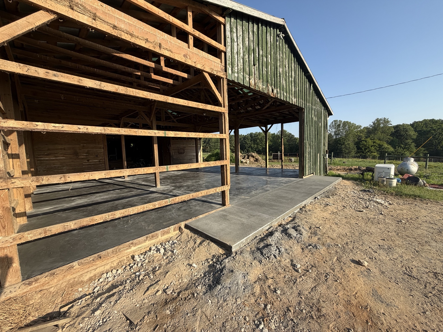 Concrete slab and walkway at a rural barn project